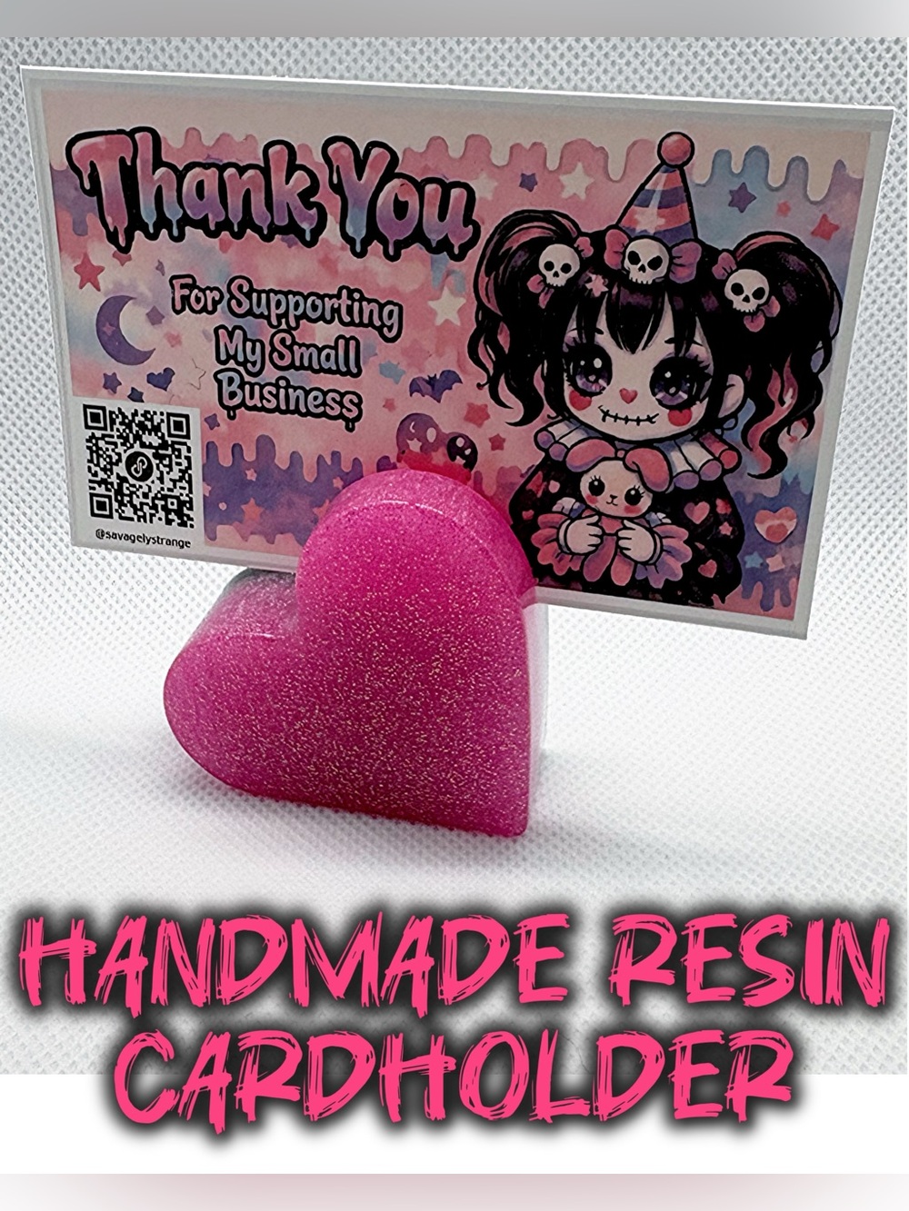 Handmade Pink Glitter Heart Business Card / Photo Holder Display